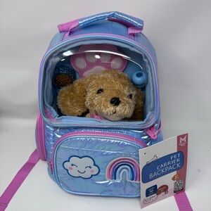 Pet Carrier Backpack with Stuffed Animal - Blue and Pink
